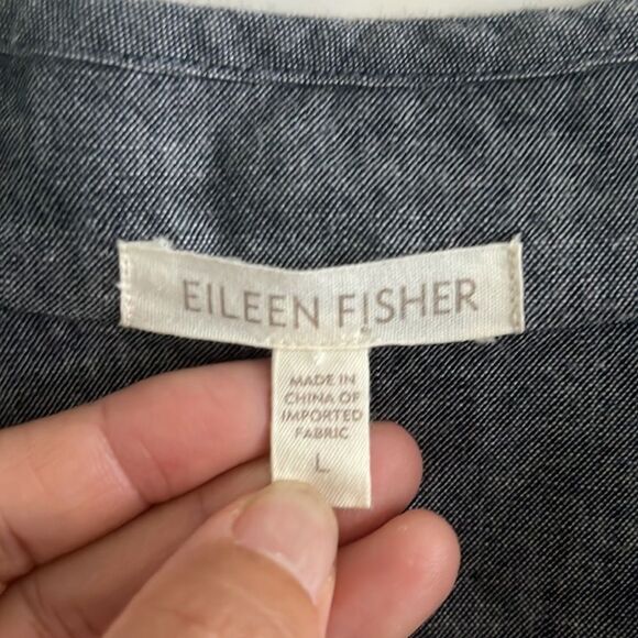EUC Eileen Fisher gray blue stand collar chambray jacket large - Picture 4 of 9